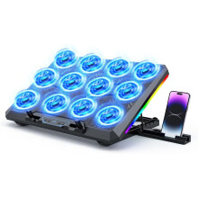 Base de refrigeración para portátil con 12 ventiladores silenciosos y 5 niveles de altura.