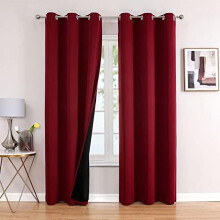 100 % mørkleggingsgardiner 102 x 182 cm, burgunder, sett med 2 paneler og svart fôr, varmeisolerende – kompatibel med standard stenger