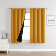 100% Blackout Curtains for Bedroom, Thermal Insulated Grommet Window Curtains 2-Pack (Mustard Yellow, 52x63")