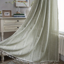 Grey Green Boho Linen Curtains with Tassels, Compatible with Bedroom, Kitchen, Living Room, Office & Study