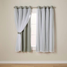 Talia Double Layer Indoor Curtains, Sheer and Room Darkening Blackout, Grommet Top, Energy Efficient, 2-Pack Set, 52x 63, Soft Grey