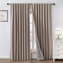 Blackout Curtains 96 in, Faux Linen, Beige, 2 Panels