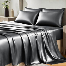Satin Full Size Sheet Set – Dark Grey Microfiber 6-Piece