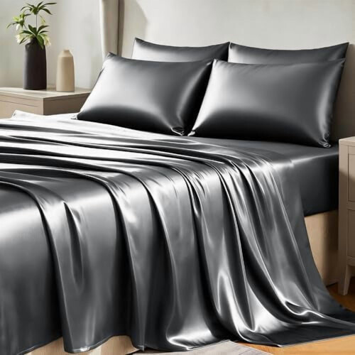 Satin Full Size Sheet Set – Dark Grey Microfiber 6-Piece