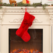 Meias de Natal com laço, pele sintética, laço de veludo vermelho e punhos de pelúcia – Decoração natalina para pendurar na lareira