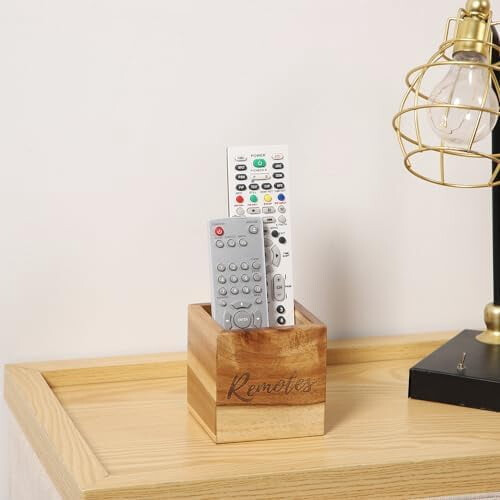 Support de télécommande en bois d'acacia pour 2 à 3 télécommandes 2