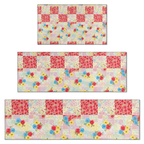 Floral Kitchen Rug Set of 3 – Non-Slip, Washable,