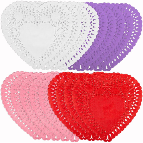 Heart-Shaped Paper Doilies Colorful 200-Pack