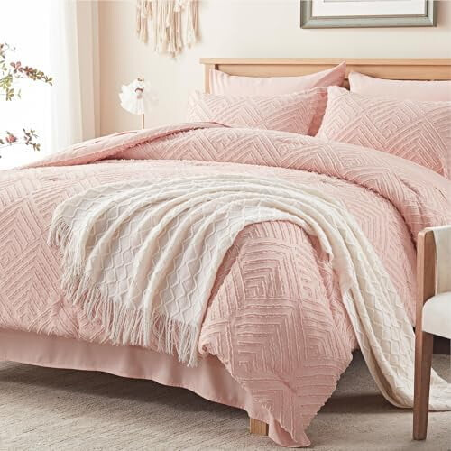 Pink Tufted Boho Comforter Set 7-Piece