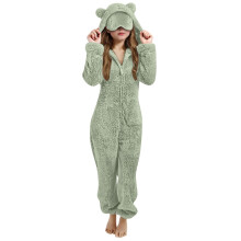 Pyjama à capuche Ediodpoh pour enfants avec oreilles, pyjama chaud une pièce pour l'hiver, vêtement d'intérieur confortable pour filles, vert