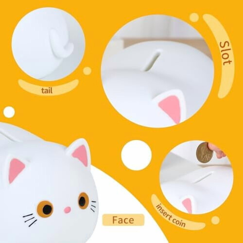 Cofrinho de plástico em formato de gatinho branco 2