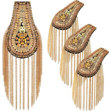 4-Pc Metal Tassel Link Chain Epaulettes with Pins – Beaded Crystal Shoulder Boards, Punk Rivet Jewelry, Compatible with Uniforms