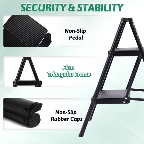 3-Step Folding Ladder, Steel, 330 lb Capacity 1