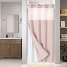 Rideau de douche effet lin avec doublure amovible, imperméable et lavable, 137 x 203 cm, rose poudré – Compatible avec les anneaux standard
