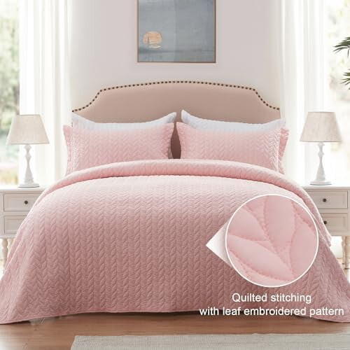 Pink quilt queen size reversible comforter set 3 pcs 1