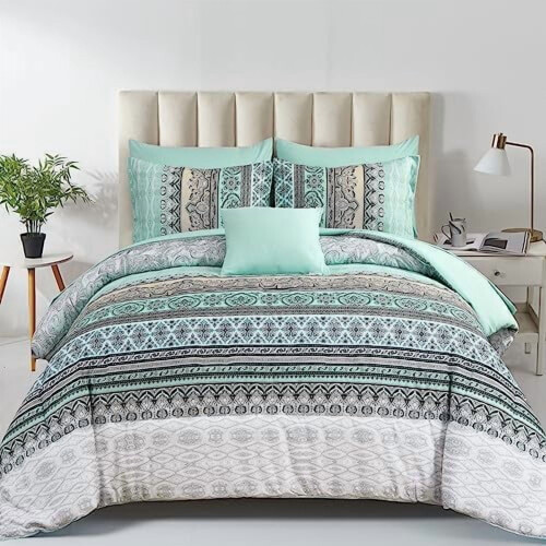 Boho comforter set sage green 8-piece microfiber