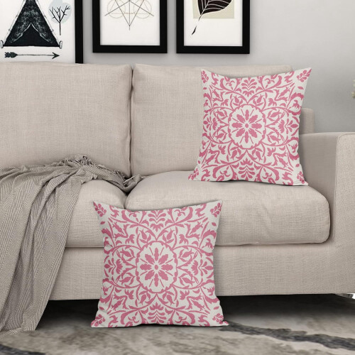 Conjunto de 2 capas de almofada rosa boho em linho, 40x40cm (16x16 polegadas). 2