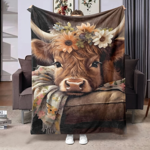 1 τεμάχιο άνετη κουβέρτα φανέλας Highland Cow – Μαλακή, ζεστή, ελαφριά πολυεστέρας | 1