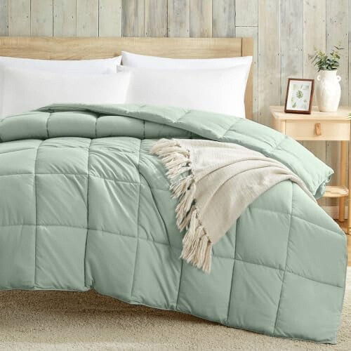 Ένθετο παπλώματος για διπλό πάπλωμα - Green Down Alternative Bed Comforter Twin Size, Ελαφρύ, Καπιτονέ, 2