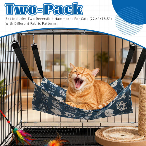 Reversible Cat Hammock for Cage Adjustable Pet Bed 2 pcs 1