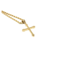 Lifetime Bling 18K Small Gold Cross Necklace Pendant Charm with 3MM Rope Chain Gift for Men Women Husband Wife Baptism Religious w/real strong Solid