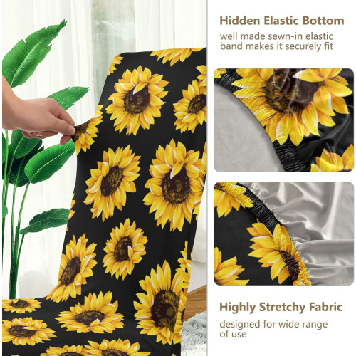 Schwarze Esszimmerstuhlhussen mit Sonnenblumenmuster (4er-Pack) 2