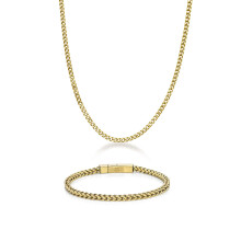 Metro Jewelry 22 to 24 Inches Long Thick Foxtail Chain Necklace and Bracelet Set for Men in Stainless Steel with Yellow Gold, Antique or Black Ion