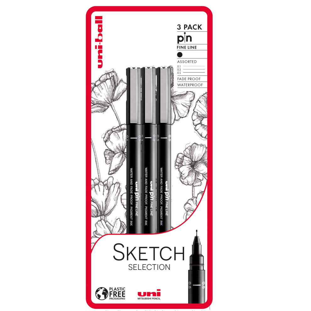 Uni-Ball Pin Fineliners, Fine Tipped Writing Pens, Water And Fade-Resistant Ink, Ideal For Architects, Sketching, Scrapbooking, Outlining, Art, Black