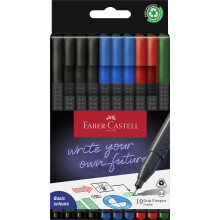Faber-Castell Grip Finepen Office Set - 10 Fineliners, 0.4 mm, Multicoloured