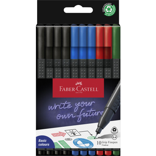 Faber-Castell Faber-Castell Grip Finepen Office Set - 10 Fineliners, 0.4 mm, Multicoloured