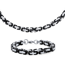 Mechanic Byzantine Goth Punk Rocker Biker Urban Heavy Chain Men Teens Necklace Bracelet Jewelry Set Black IP Silver Two Tone Stainless Steel 24 Inch 8