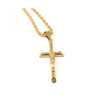 Lifetime Bling 14K Gold Cross Crucifix Necklace Pendant Charm with 3MM Rope Chain Gift for Men Women Husband Wife Baptism Religious w/real strong