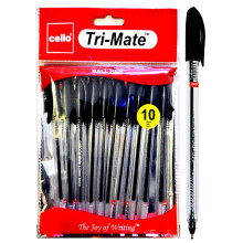 Cello Black Ballpoint Pens, Tri-Mate Medium Point Biros Multipack Pens | 1.0mm Ball Point Black Ink Pens for Writing | Ballpoint Pens Ideal for