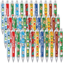 KAHEIGN 48Pcs Christmas Ballpoint Pens, 12 Styles Retractable Black Ink Pen 14CM Santa Claus Reindeer Snowmen Tree Candy Wreath Rollerball Pens for