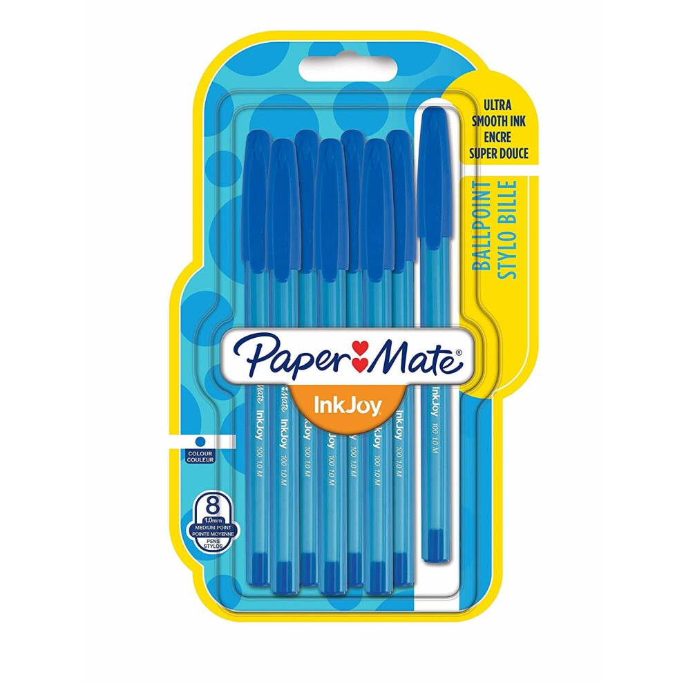 Paper Mate Premier Stationery Papermate Inkjoy Ballpoint Pens. Pack Of 8. Blue