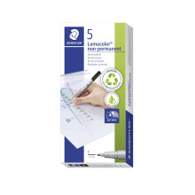 Staedtler Lumocolor 316-9X Non-Permanent Water Soluble Ink Suitable for Almost All Surfaces Line Width F 0.6 mm Refillable Long Life 5 Black Pens