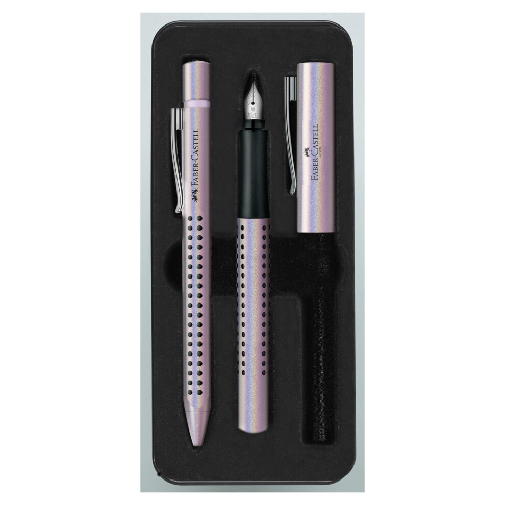 Faber-Castell Grip Edition Fountain Pen And Ballpoint Pen Set - Glam Pearl Blue