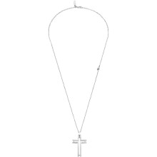 Police Mens Framed Stainless Steel Silver Cross Adjustable Pendant Necklace
