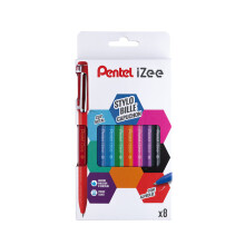 Pentel iZee BX460 Pack of 8 Ballpoint Pens with Metal Clip, 1 mm Wide, Black/Red/Blue/Green/Orange/Pink/Sky Blue/Purple,BX460/8