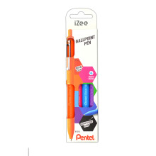 Pentel IZee BX470-4COL Ballpoint Pens Push Mechanism Metal Clip 0.5 mm Line Width Orange/Light Blue/Pink/Purple Set of 4