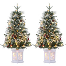 3 Ft Prelit Christmas Tree, Mini Xmas Tree with 78 Led Lights, Small Tabletop Artificial Christmas Tree for Indoor Outdoor Christmas Decorations 2pcs