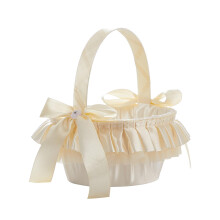 Panier de demoiselle d'honneur romantique avec nœud en dentelle et anse, décoration romantique, panier de mariage pour fleurs
