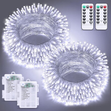 2 Pack White Battery Operated Christmas String Lights, Each 33ft 100 LED Wedding Lights Outdoor Indoor, with 8 Modes Remote Waterproof