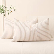 Outdoor-Kissenbezüge 12x20, Lendenkissenbezüge 2er-Set, Khaki- und Beige-gestreiftes Leinen, kompatibel mit 12x20-Kissenfüllungen