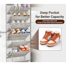 Organisateur de chaussures à 10 niveaux à suspendre à une porte, avec poches transparentes profondes – Peut contenir 20 paires, compatible avec