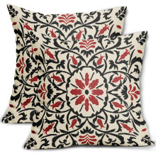 Housses de coussin bohèmes noires et rouges 45 x 45 cm, imprimé floral vintage, housses de coussin carrées en lin, décoration