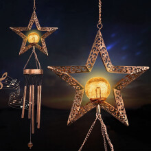 Carillon solaire décoratif pour l'extérieur, lumière LED chaude, boule en verre craquelé, cadeau commémoratif, tubes métalliques étanches pour