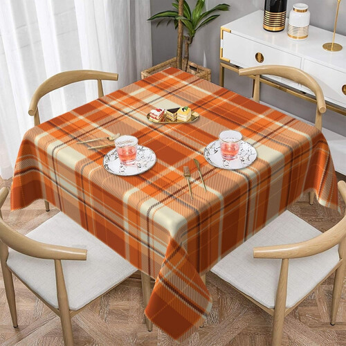 Autumn Orange Buffalo Plaid Square Tablecloth 52 inch