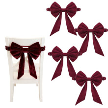 4 Stuhlschleifen aus burgunderrotem Samt (28 x 41 cm), elastisch, passend für die meisten Stühle – Weihnachts-, Hochzeits- und Partydekoration