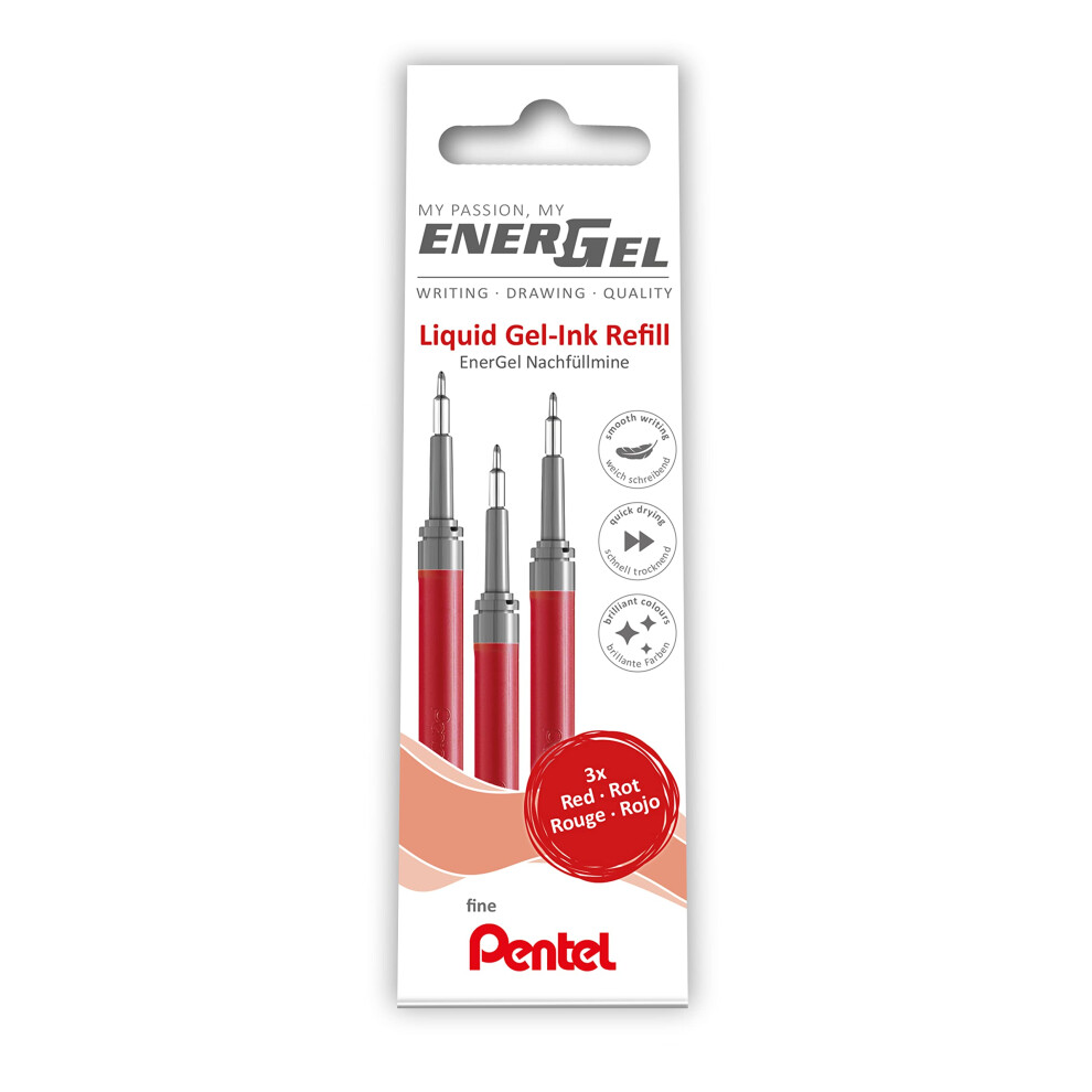 Pentel Energel Lrn5 Refill For 0.5 Mm Gel Pen, (Pack Of 3) Red